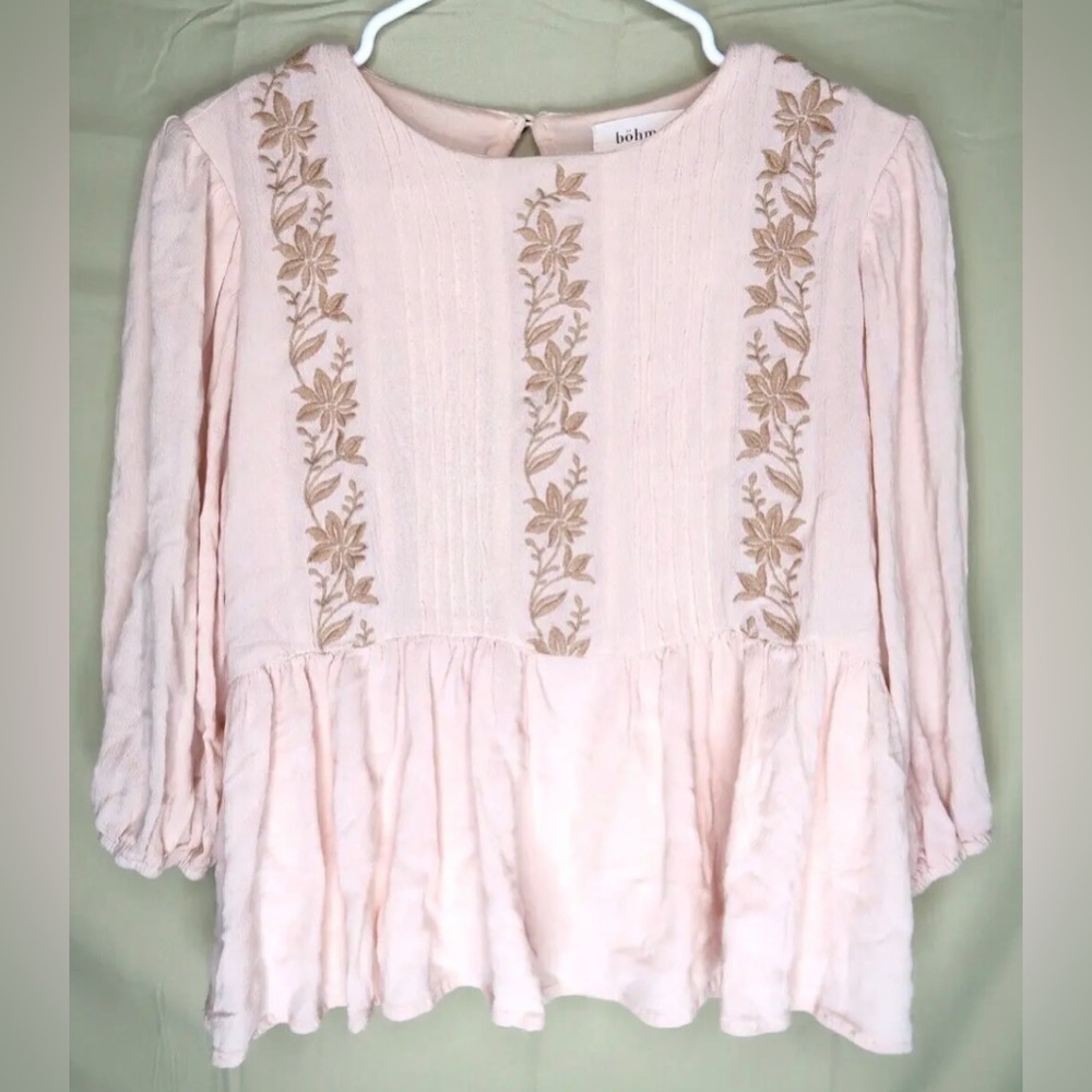 Bohme Embroidered Pink Tunic Top Round Neck Lined Oversized Women’s Size Small